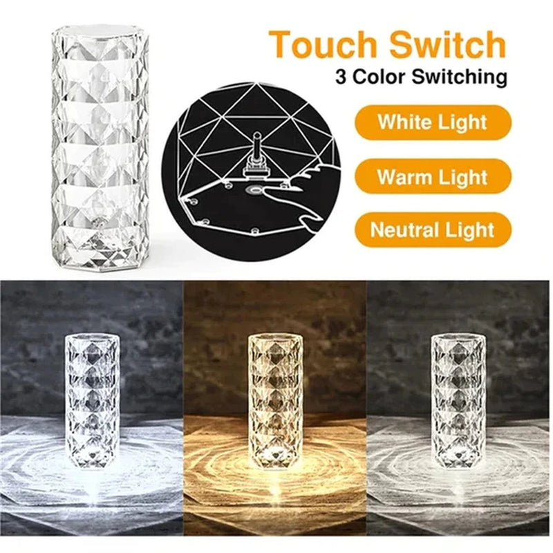 "Romantic LED Crystal Table Lamp - Create a Dreamy Atmosphere with Touch Control, USB Powered Night Light for Bedroom"