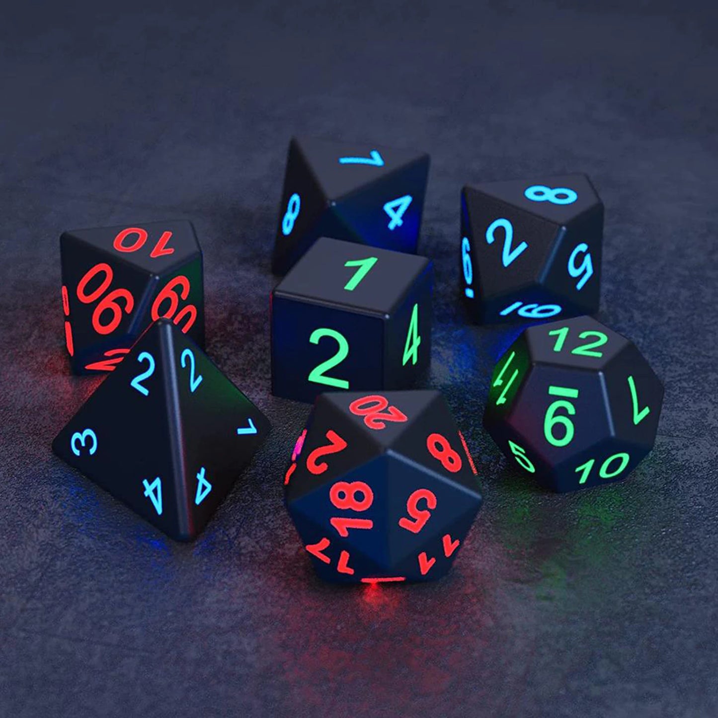 "Illuminate Your Adventure: 7Pcs Rechargeable Light-Up DND Dice Set with Charging Box - Perfect for Dungeon and Dragons RPG!"