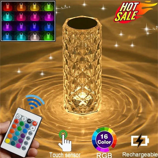 "Romantic LED Crystal Table Lamp - Create a Dreamy Atmosphere with Touch Control, USB Powered Night Light for Bedroom"