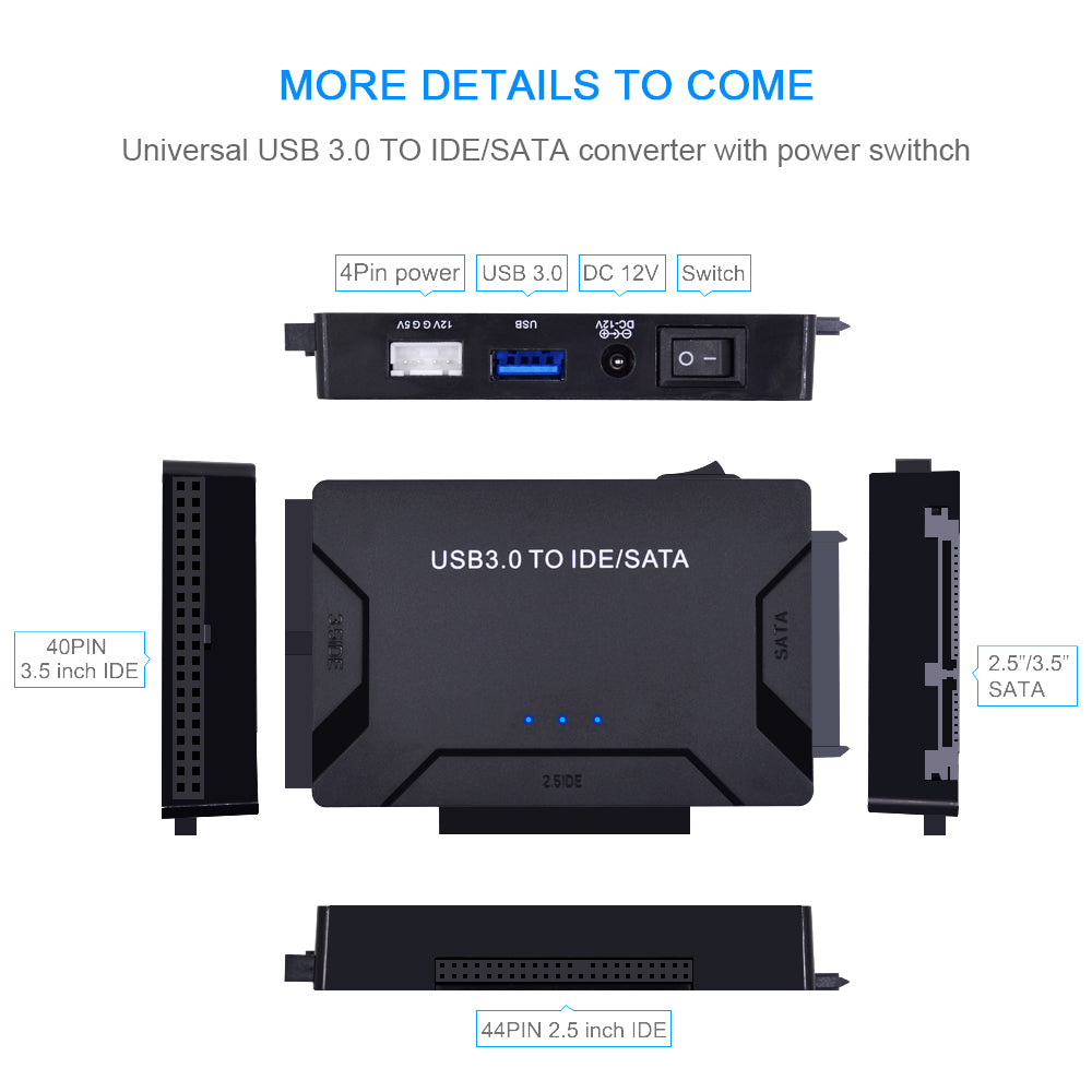 "Effortlessly Connect and Transfer Data with Our High-Speed SATA to USB 3.0 IDE Adapter - Perfect for 2.5" and 3.5" Hard Disk Drives and Ssds!"