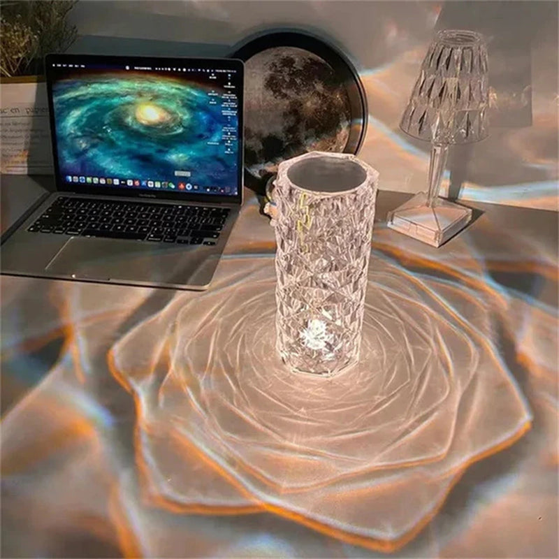 "Romantic LED Crystal Table Lamp - Create a Dreamy Atmosphere with Touch Control, USB Powered Night Light for Bedroom"